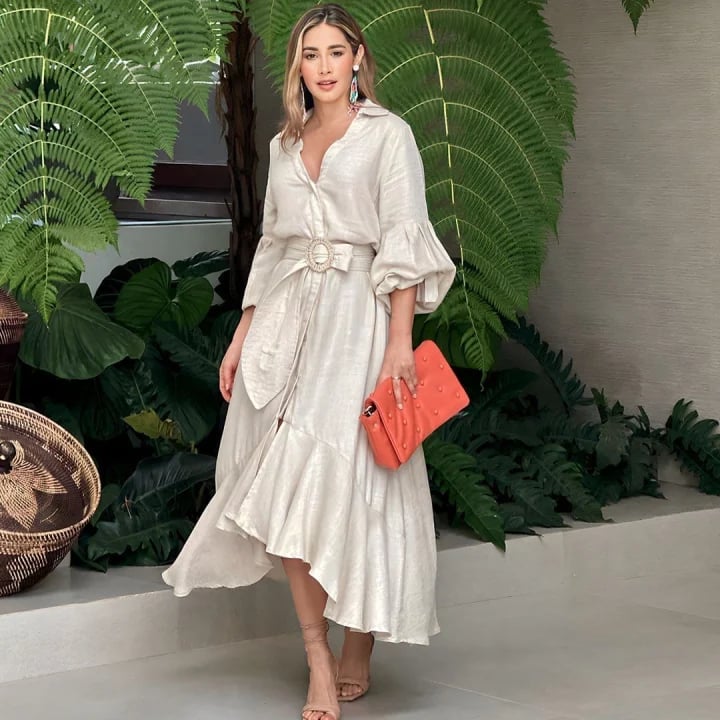 V-neck lapel waist-skimming dress(Buy 2 free shipping)