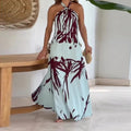 Hawaiian print lace sleeveless open-neck dress