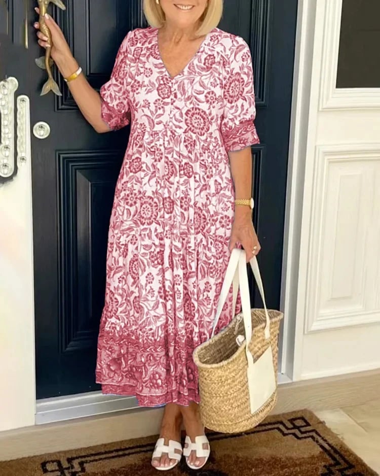 e???Early Mother's Day Sale - 48% OFFe???V-neck Bohemian Dress(Buy 2 Free shipping)