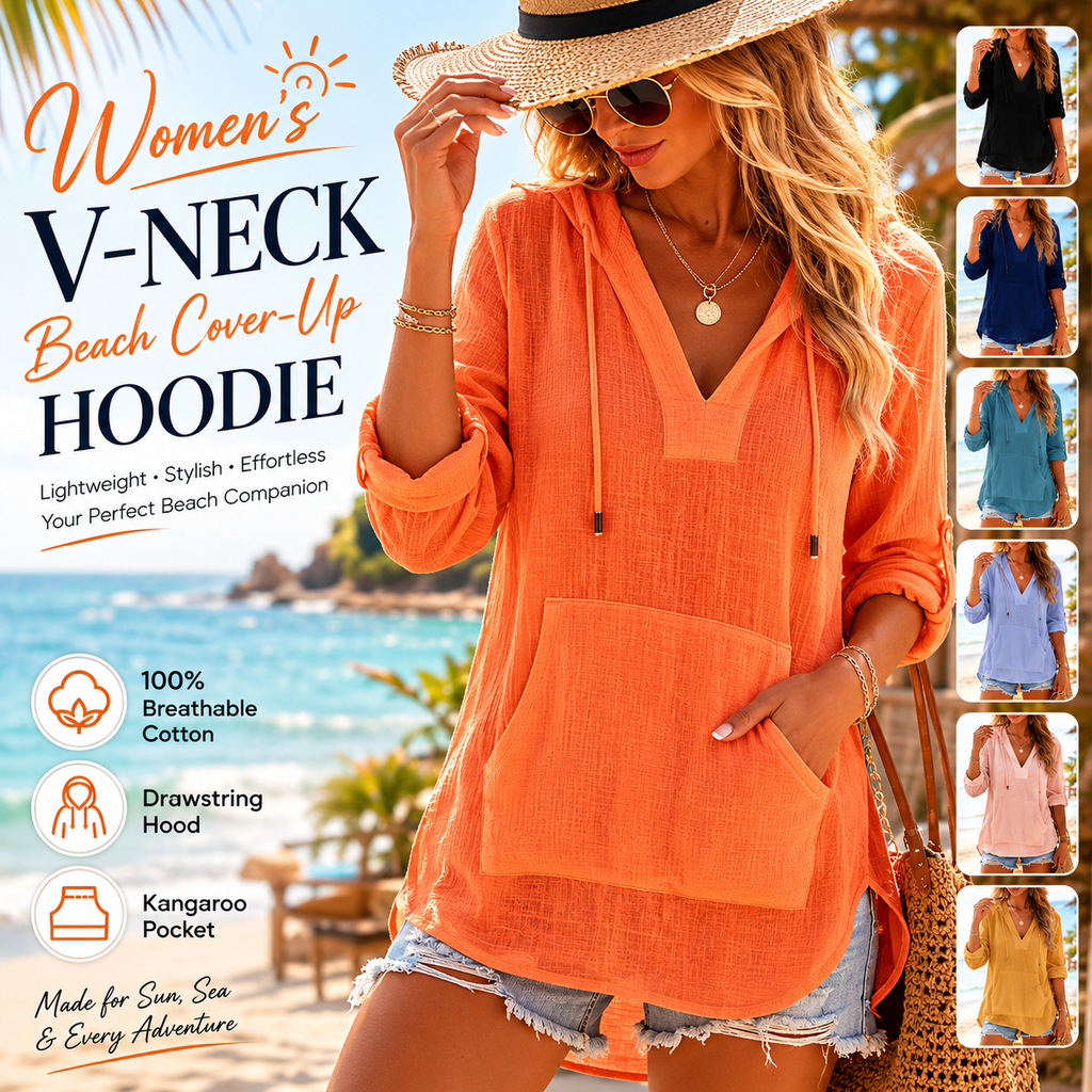 Women's V-Neck Beach Cover-Up Hoodie e??????e???
