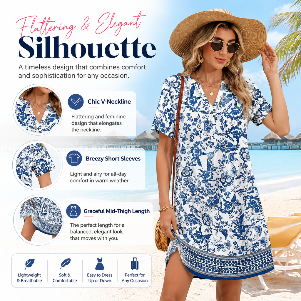 Casual V-Neck Summer Vacation Dress e???a?¨