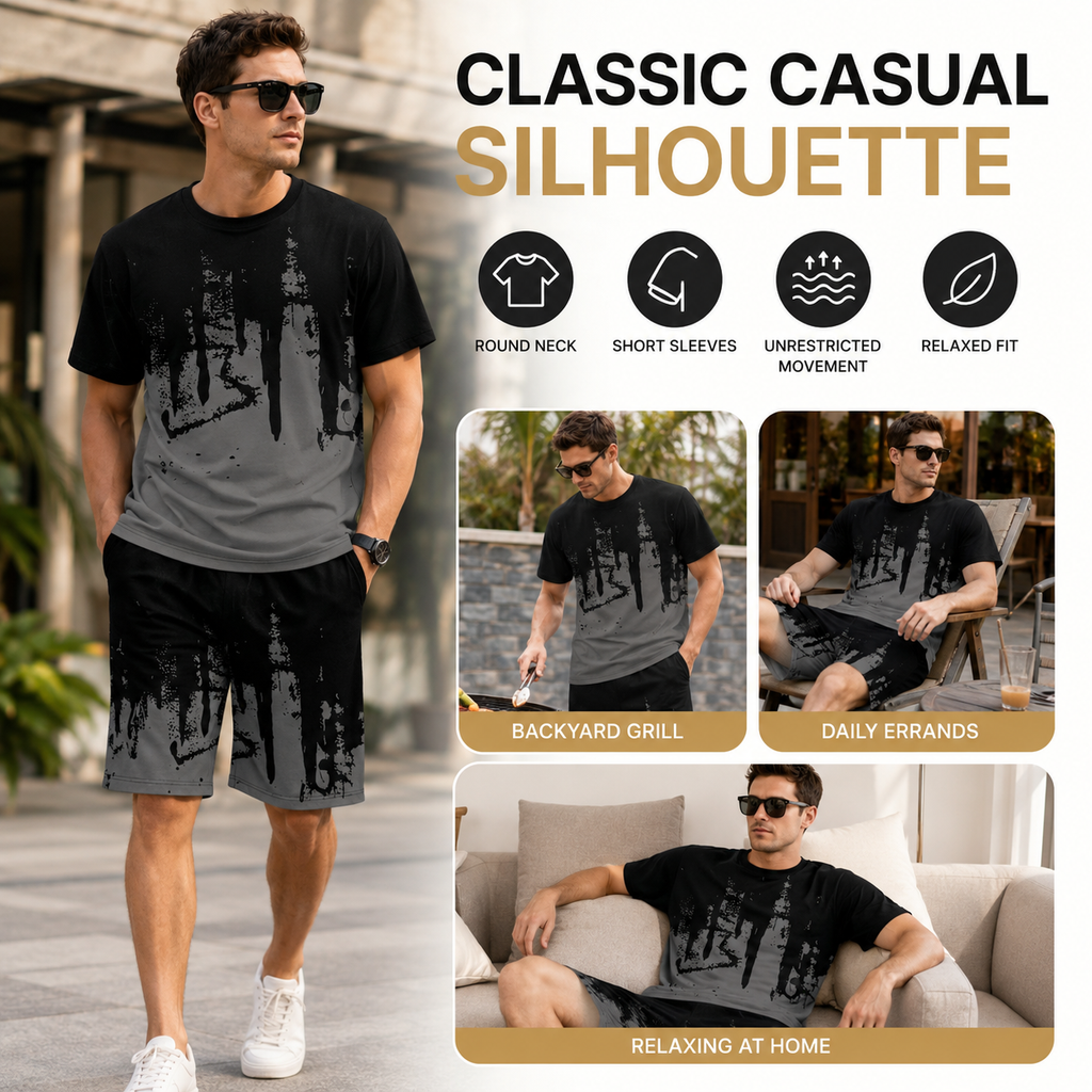 Men's Bold King Pattern T-Shirt & Shorts 2-Piece Set 👑☀️