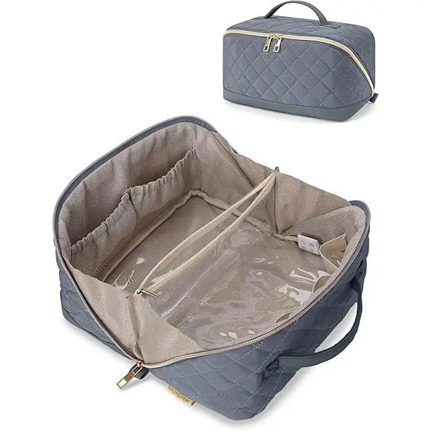 Quilted Lay-Flat Travel Makeup Bag