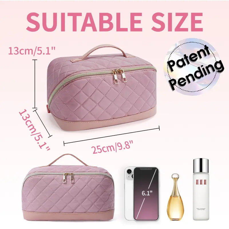 Quilted Lay-Flat Travel Makeup Bag