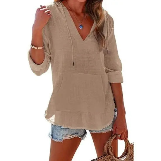 Women's V-Neck Beach Cover-Up Hoodie e??????e???