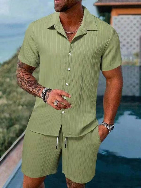 Men's Solid Textured Shirt & Shorts 2-Piece Set ☀️🌴