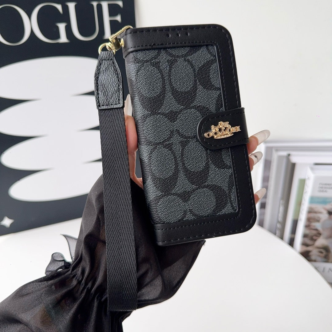 CO Luxury Pattern Wallet iPhone Case with Card Holder and Strap