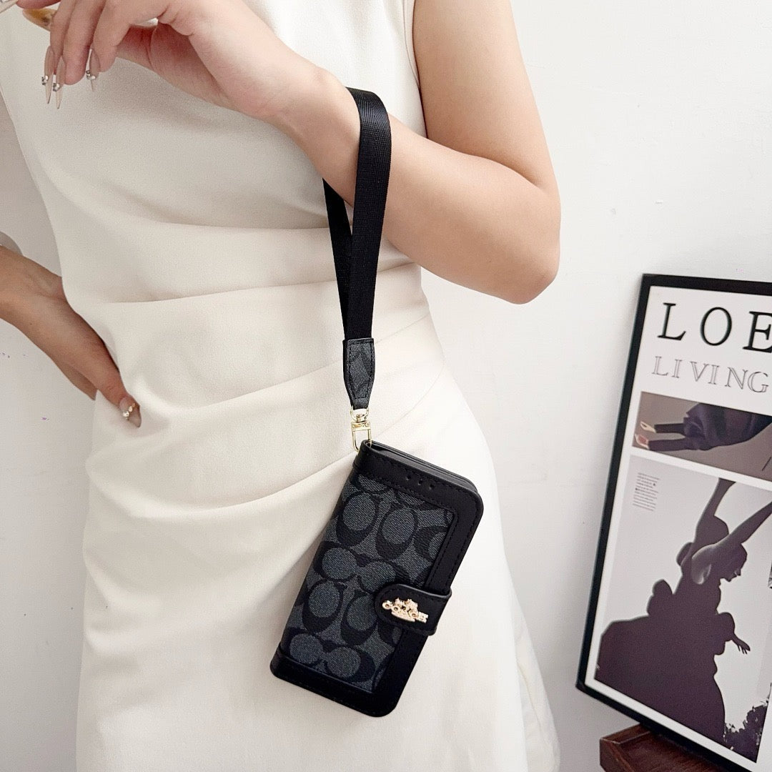 CO Luxury Pattern Wallet iPhone Case with Card Holder and Strap