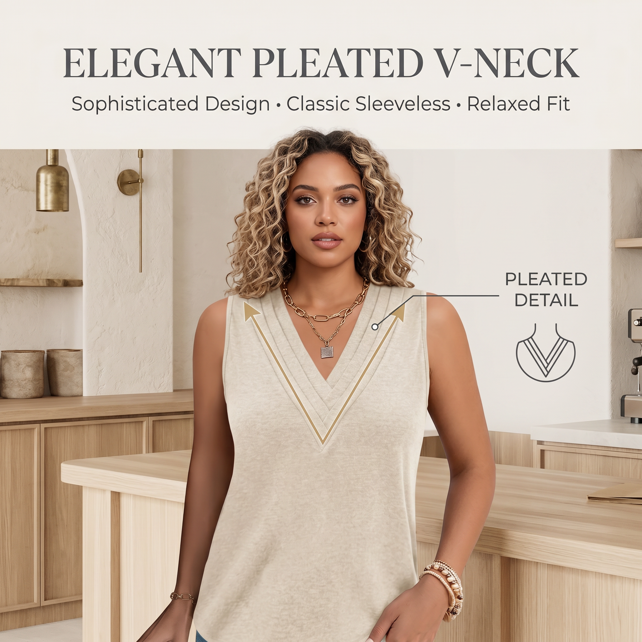 Women's V-Neck Pleated Tank Top