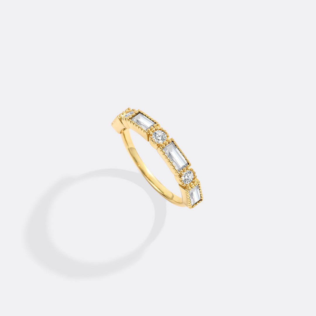 Personalized Round and Baguette Birthstone Ring