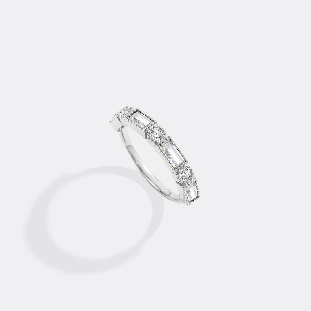 Personalized Round and Baguette Birthstone Ring