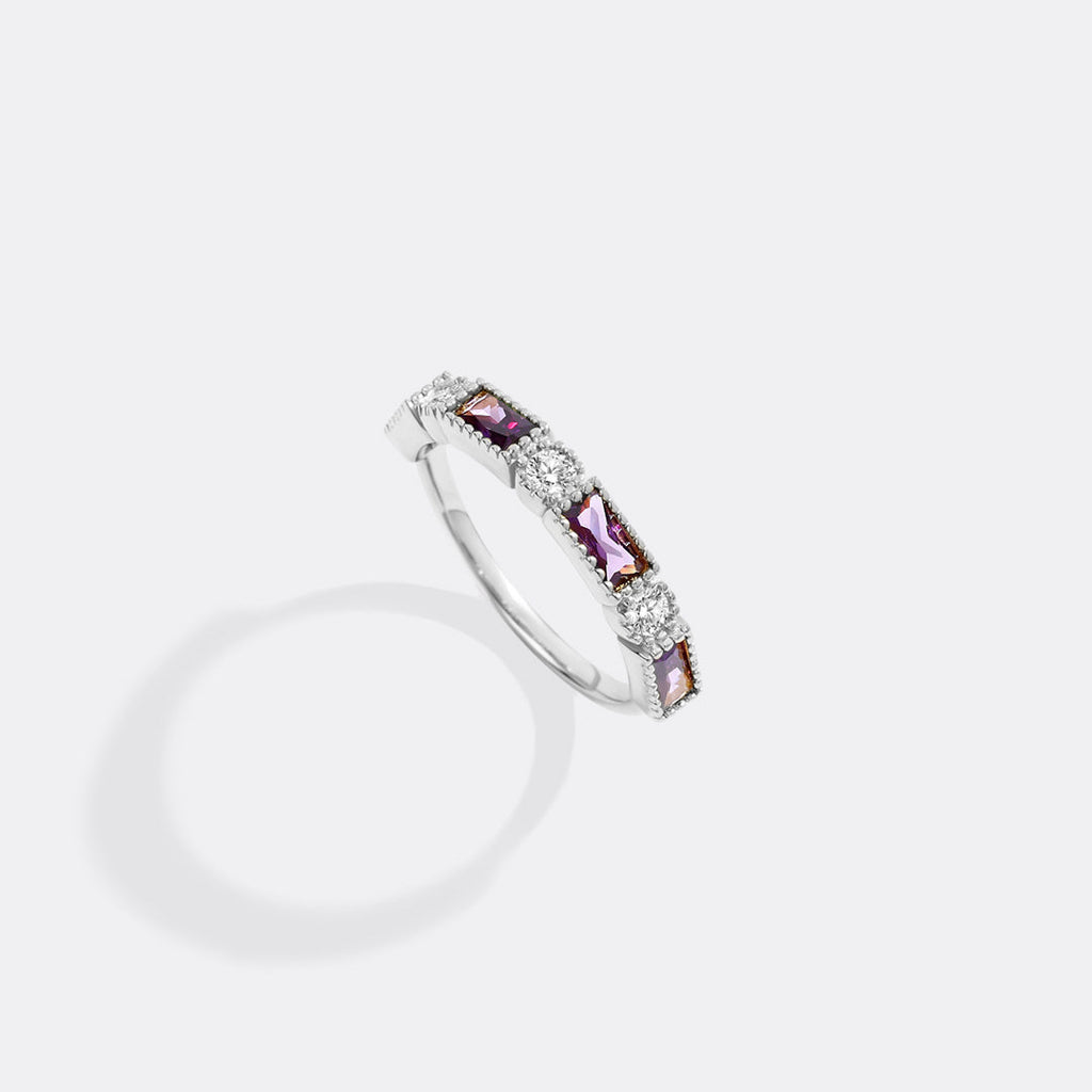 Personalized Round and Baguette Birthstone Ring