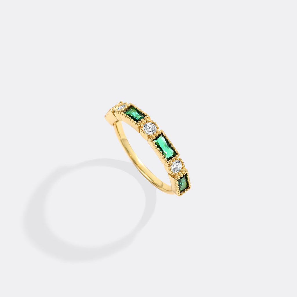 Personalized Round and Baguette Birthstone Ring