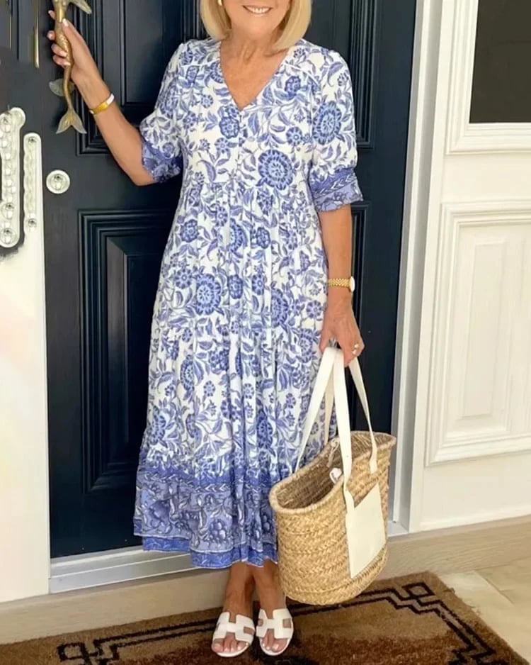 e???Early Mother's Day Sale - 48% OFFe???V-neck Bohemian Dress(Buy 2 Free shipping)