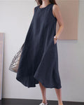 Round Neck Sleeveless Loose Solid Color Long Swing Dress
