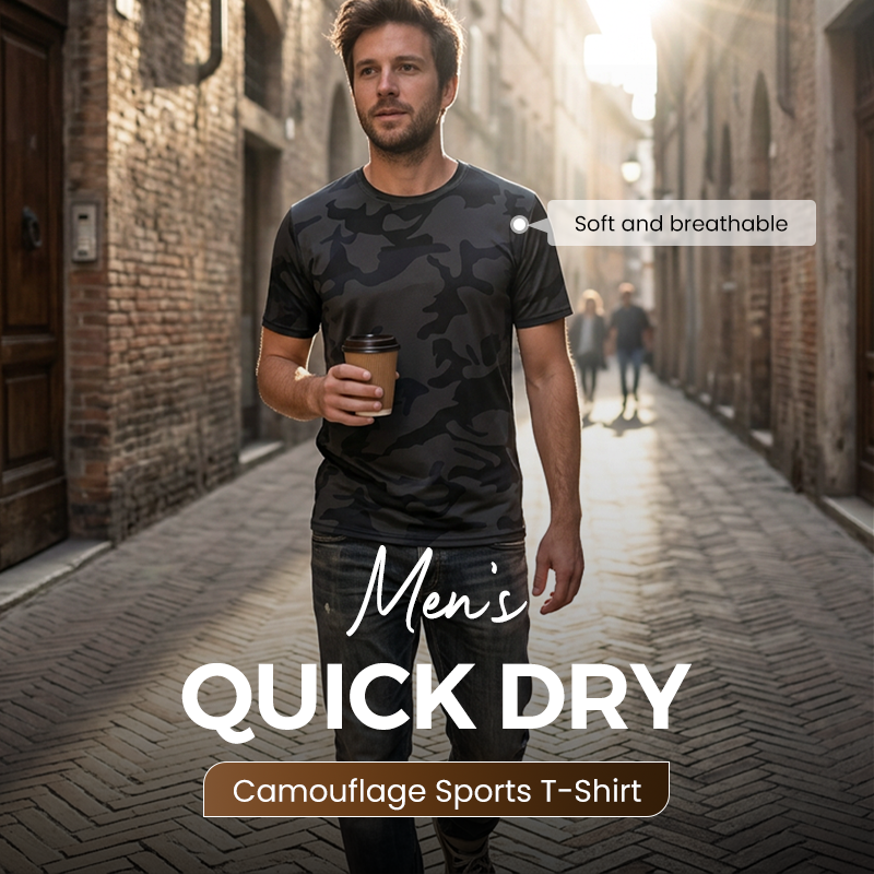 🏃‍♂️ Men's Quick Dry Camo Sports T-Shirt – Moisture Wicking & Active Fit – Train in Style 💪